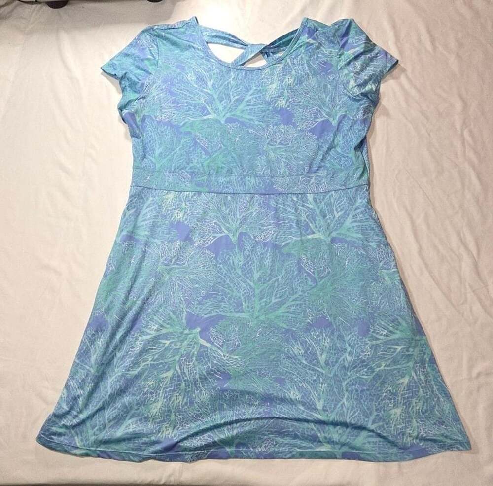 Reel Legends Keep It Cool Dress Size XL Blue Coral Print